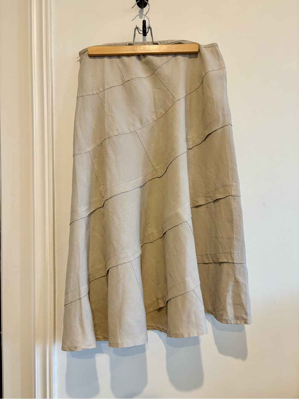 Sandro Sportswear Linen Asymmetrical Tiered A-line Midi Full Skirt Size 12 Tan - Picture 5 of 10